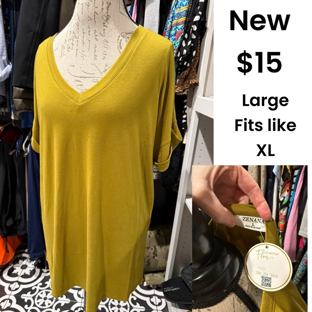 Zenana Outfitters Mustard V-Neck Tunic Top